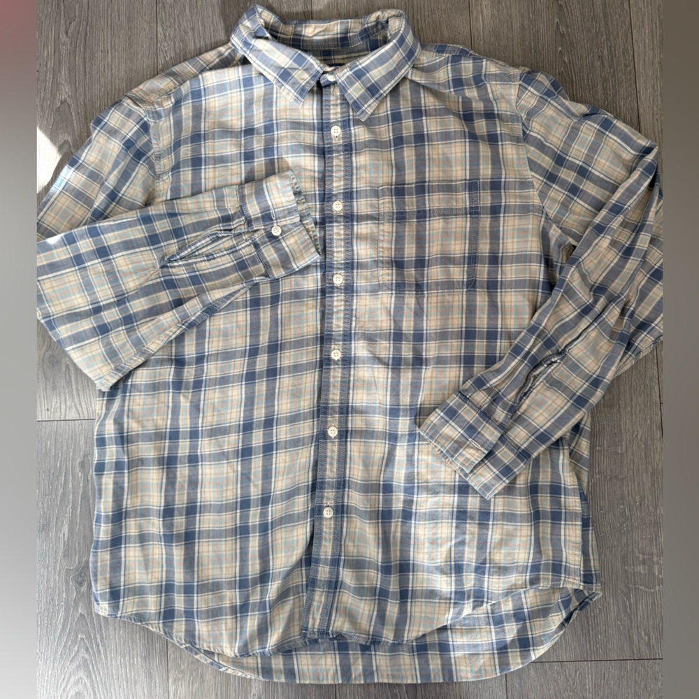 American‎ Eagle Outfitters Blue and Tan Plaid Shirt